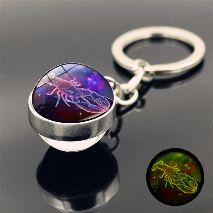 Luminous Twelve Constellations Key Chain Pendant Double-sided Glass Ball Pendant