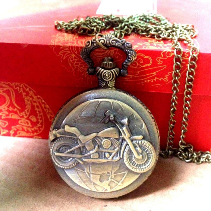 Large Bronze Motorcycle Pocket Watch Ll3737
