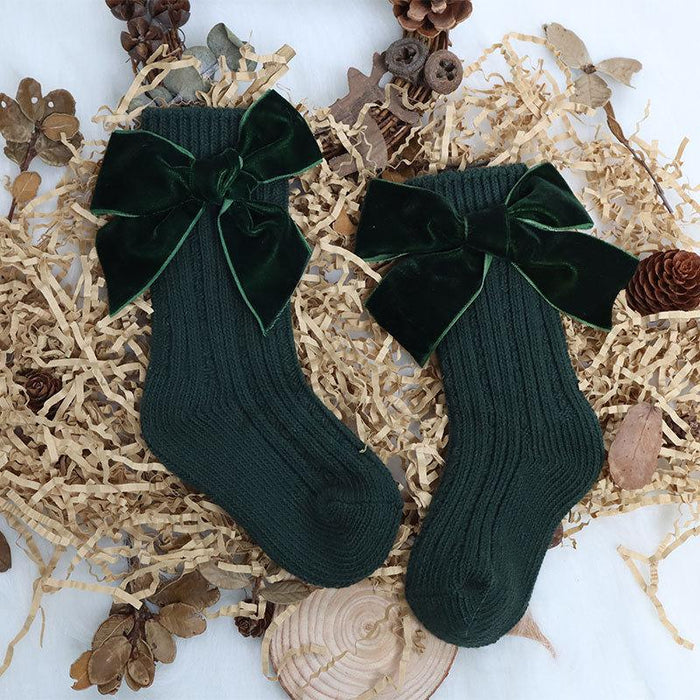 Winter Kids Knee High Big Bow Christmas Socks