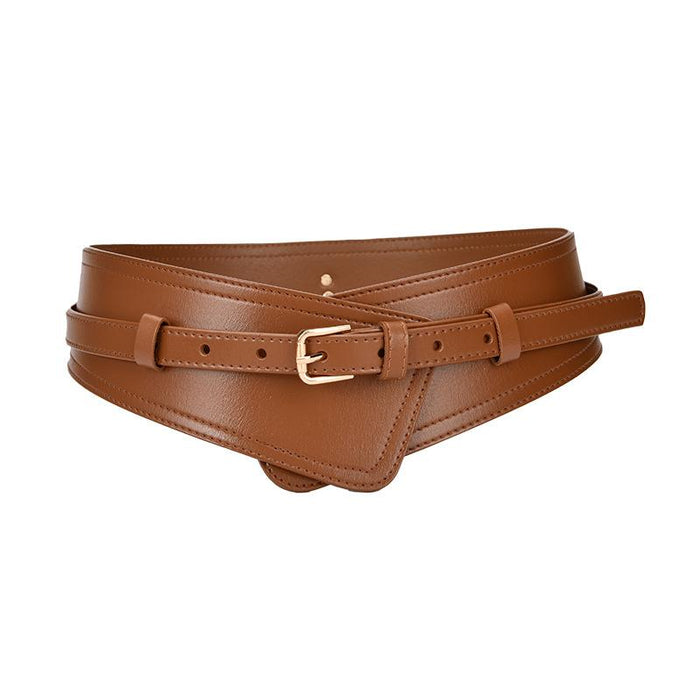 Fashion Needle Buckle with Coat Waist Closing Leather Wide Belt