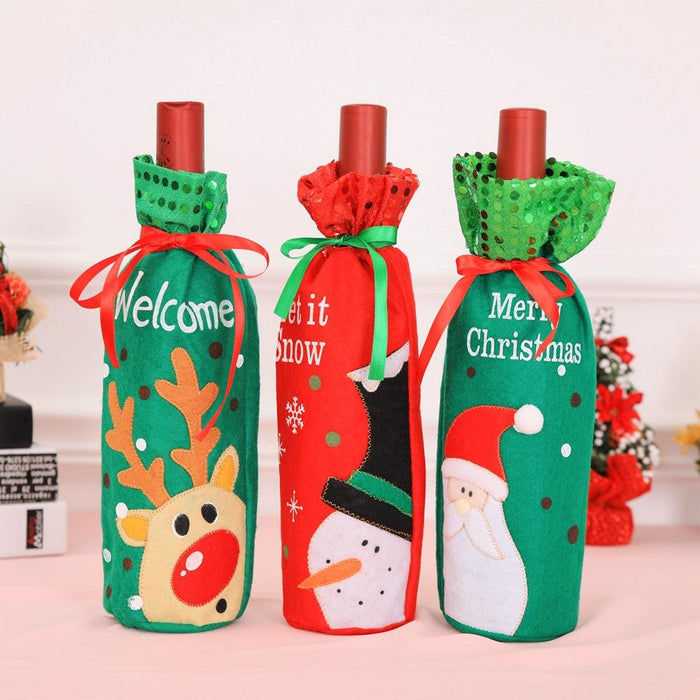 Christmas Decorations Red Wine Bottle Bag Cover