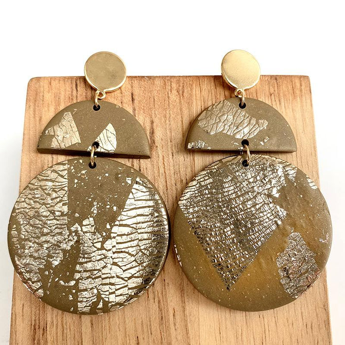 Gold Foil Soft Pottery Exaggerated Morandi Color Earrings Geometric Clay Earrings