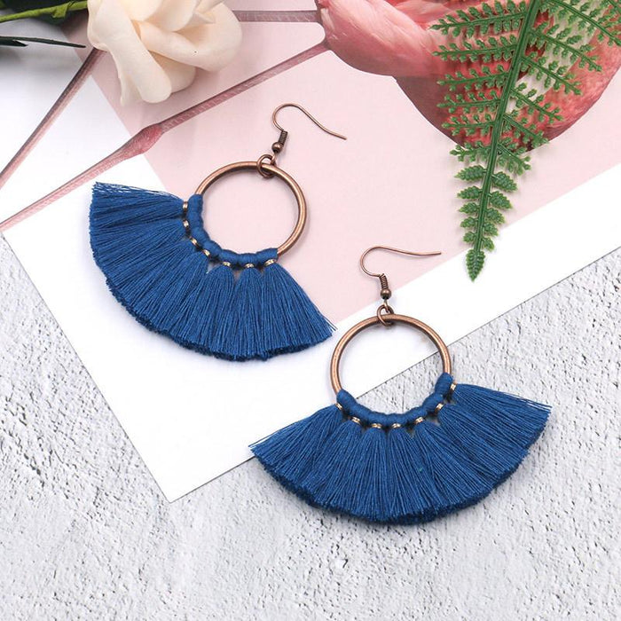 Women's Bohemian Handmade Fan-shaped Tassel Earrings
