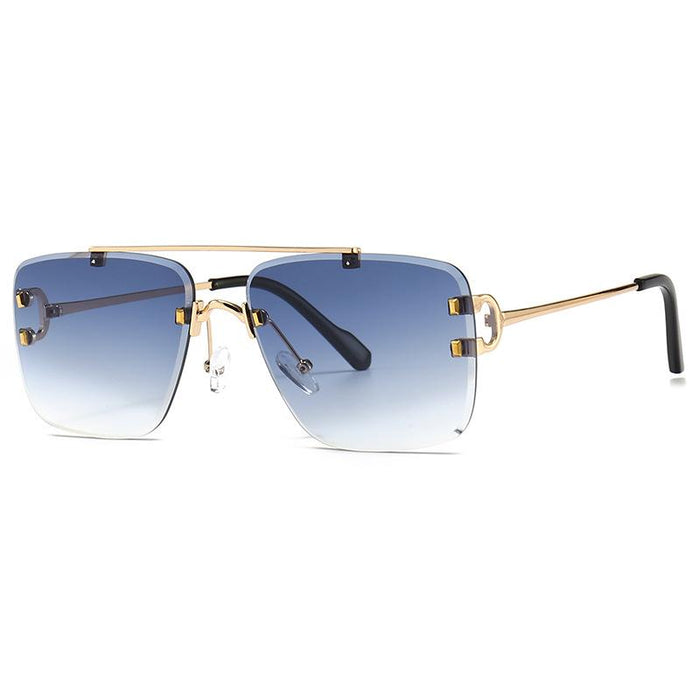 Men's and women's square metal double beam Sunglasses