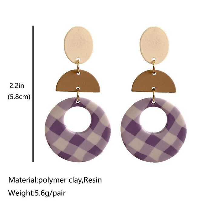 Purple Polymer Clay Geometry Earrings