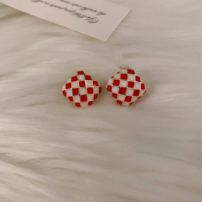 New Fashion Personalized Oil Dripping Checkerboard Love Earrings