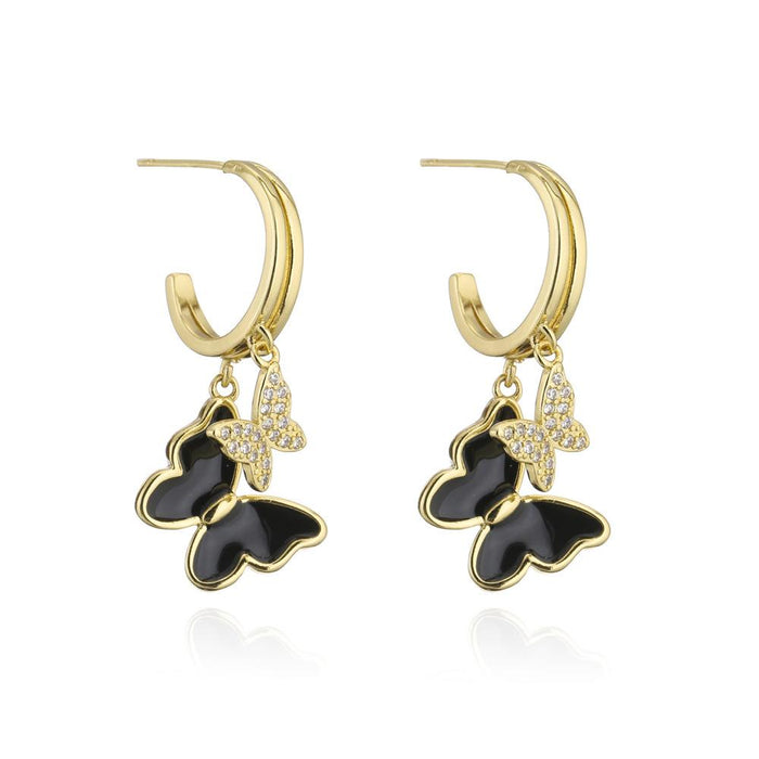 Light Luxury Oil Drop Gold Color Zircon Butterfly Earrings