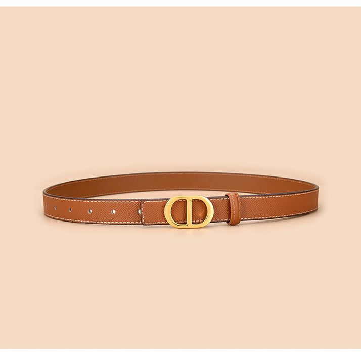 Fashionable and Versatile Smooth Buckle Waist Decorative Dress with Thin Belt