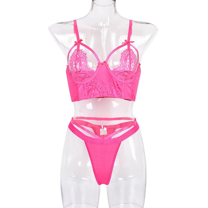 Women's Eyelashes Lace Underwear Sexy Stitching Lingerie Set