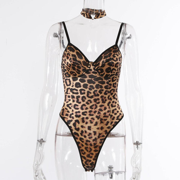 Sexy Leopard Print Bodysuit One-piece Lingerie with Choker