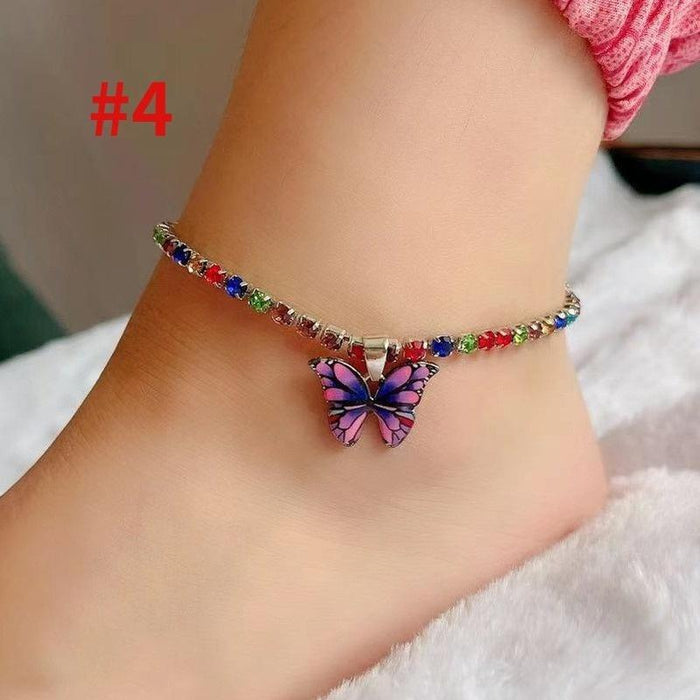 Rhinestone Butterfly Pendant Anklet for Women