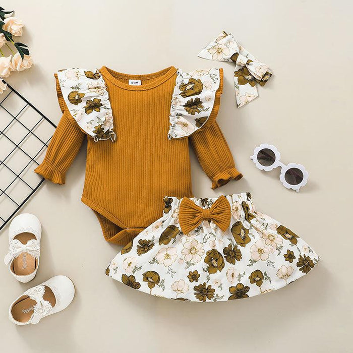 Printed Girls Jumpsuit Skirt Two-piece Set