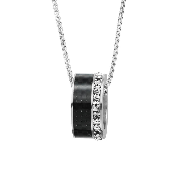 Classic Carbon Fiber Stainless Steel Couple Pendant Necklace