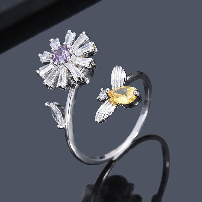 Fashion Women Zircon Flower Adjustable Ring