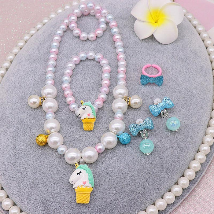 Children's Necklace Bracelet Set Imitation Pearl Necklace Unicorn Set