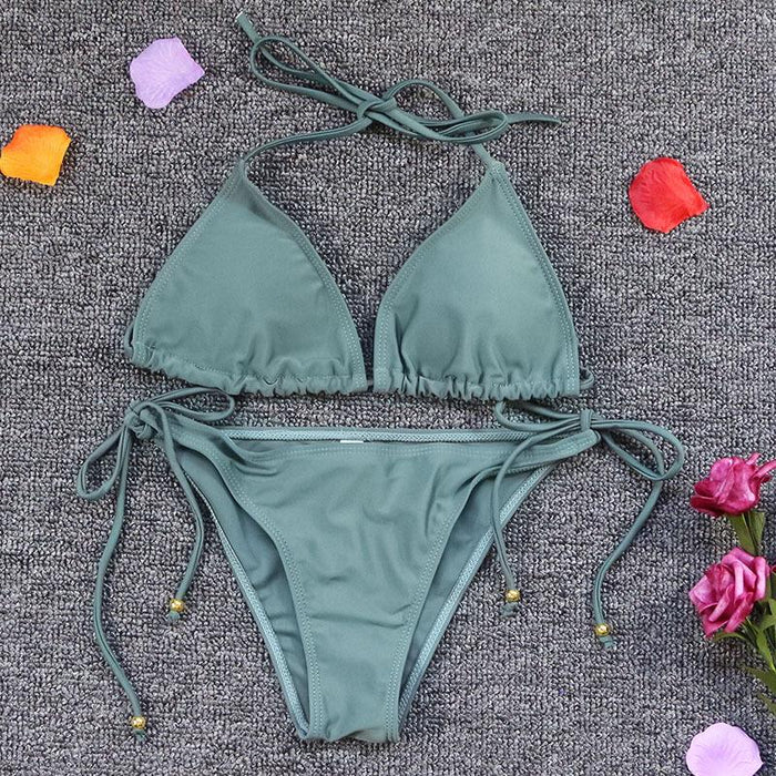 New Sexy Backless Solid Color Strap Split Bikini Swimsuit