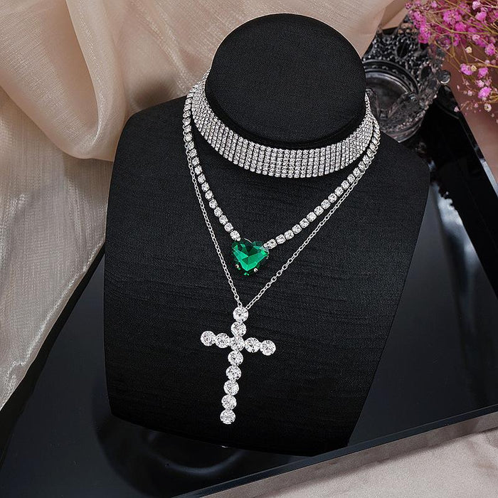 Simple Fashion Water Drop Love Cross Pendant Necklace