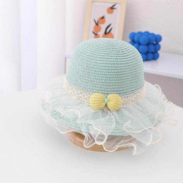 Summer Children's Lace Bow Grass Bucket Hat Bag Set
