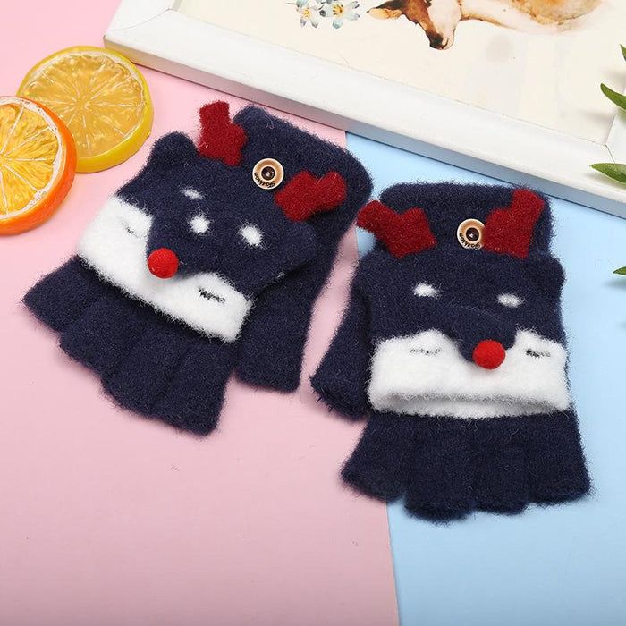 Children's gloves Half Finger Flip Plush Warm Gloves