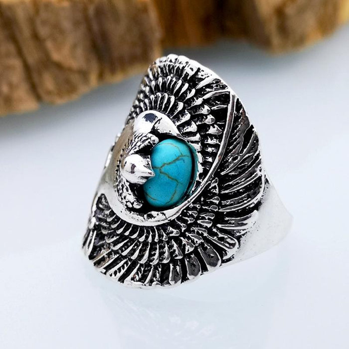Vintage Turquoise Eagle Titanium Steel Men's Ring