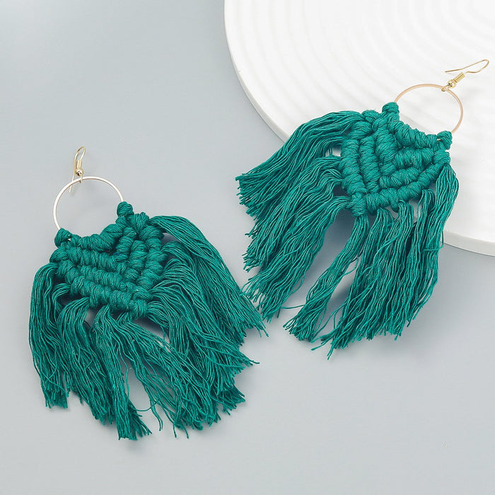 Women's Bohemian Cotton Thread Woven Tassel Earrings