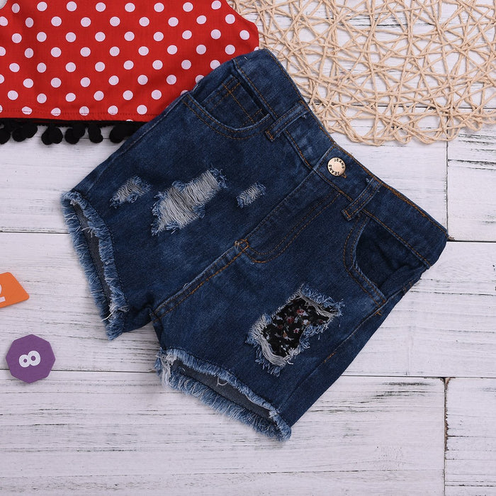 Vest hole Denim Shorts Set