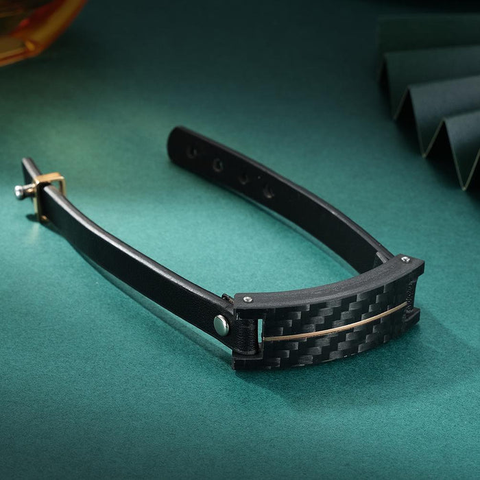 Fashion Black Leather Rope Solid Carbon Fiber Bracelet