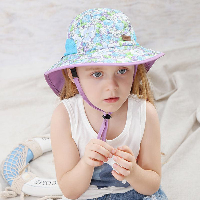 Purple Floral Children's Outdoor UV Proof Baby Fisherman Hat