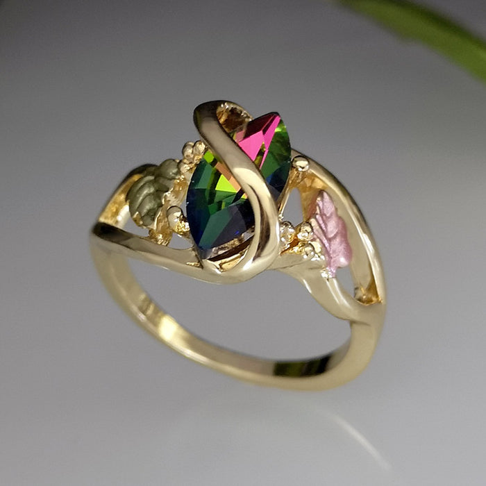 Fashion Painted Leaf Crystal Ring