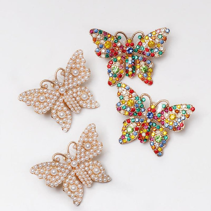 Women's Jewelry Fashion Retro Pearl Earrings Accessories Inlaid Rhinestone