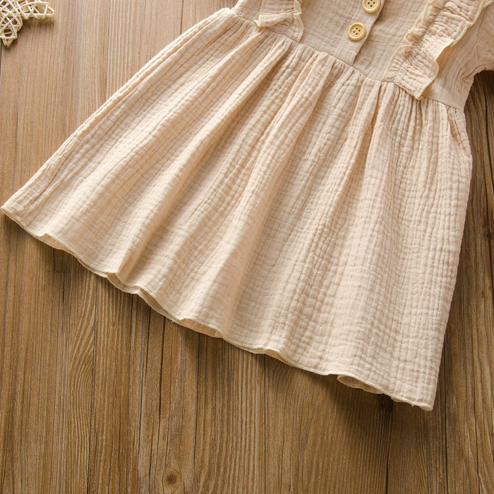 Cotton linen short sleeve stitched girls dress
