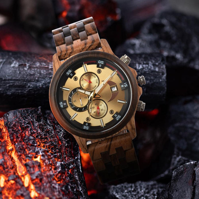 New Men's Business Multifunctional Luminous Wooden Quartz Watch