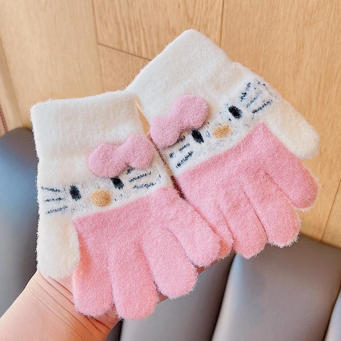 Winter Baby Sweet Cartoon Knitted Yarn Keep Warm Gloves