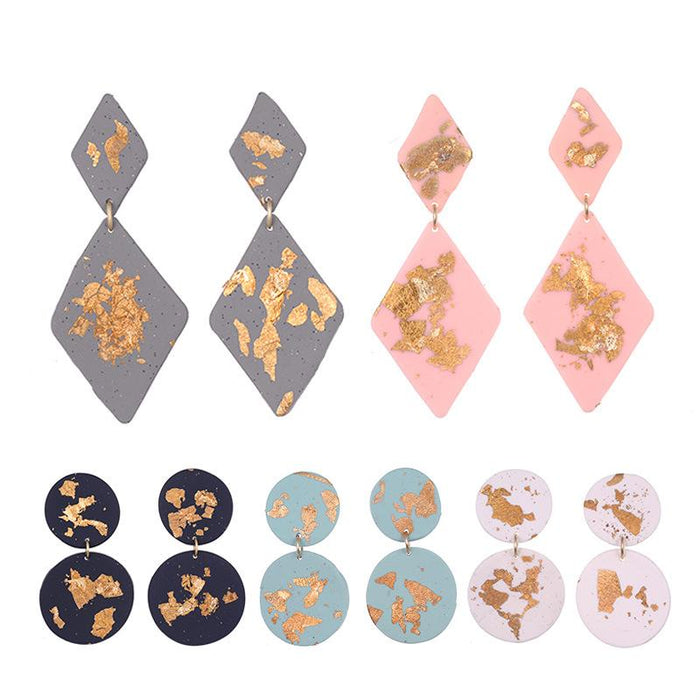 Geometric Soft Earrings Gold Foil, Hand-made Soft Clay Earrings, Clay Earthen Jewelry, Earrings