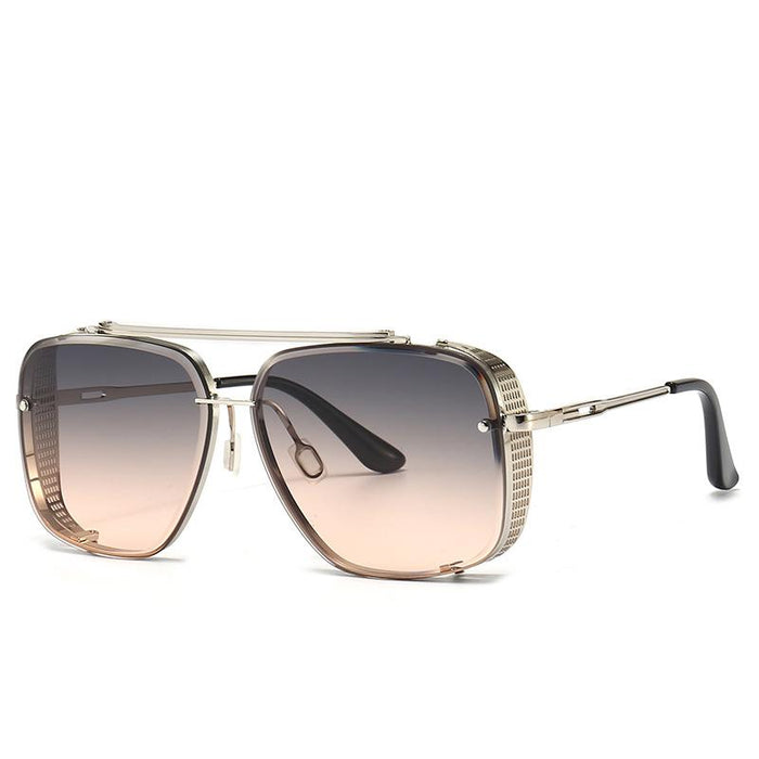 Men's and women's square metal double beam Sunglasses