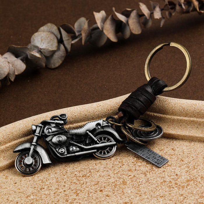 Metal key chain Harley Motorcycle Leather woven key pendant retro bag metal pendant