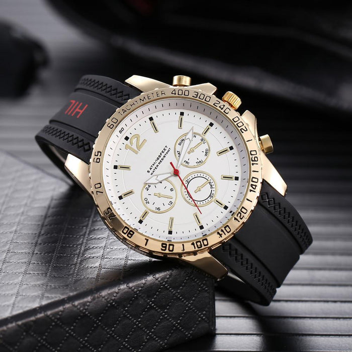 Luxury Men Popular Big Dial Male Watch Silicone Band Quartz Wristwatch