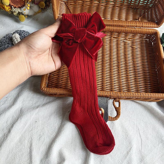 Winter Kids Knee High Big Bow Christmas Socks