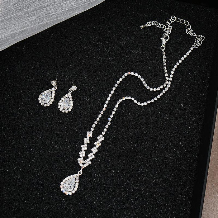 Fashion Female Zircon Necklace Earrings Jewelry Set