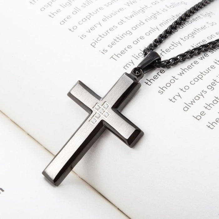 Beveled Cross Stainless Steel Men's Pendant Necklace