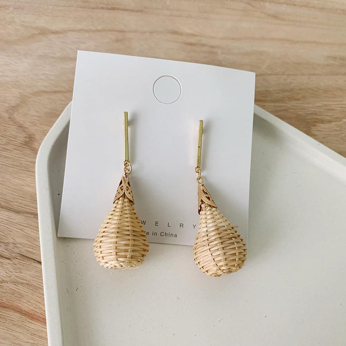 Bamboo and Rattan Hand Woven Fashion Round Earrings Women's Jewelry