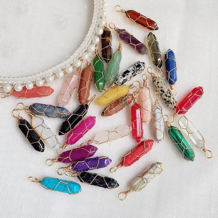 Natural Stone Crystal Necklace Wire Wrap Multicolor
