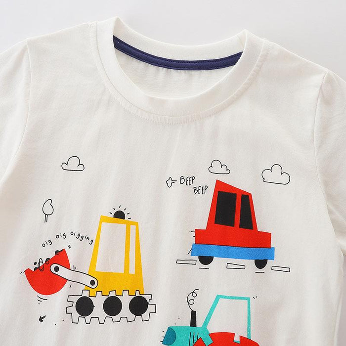 Knitted cotton cartoon round neck baby T-shirt
