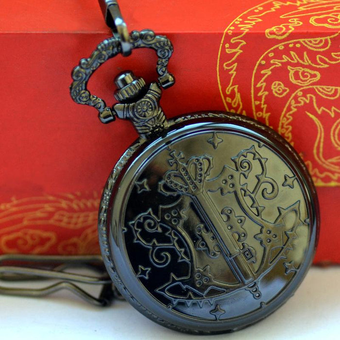 Black Double-sided Magic Wand Contract Large Pocket Watch Ll3713