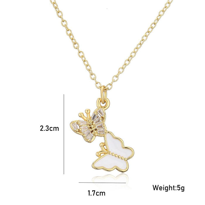 Fashion Personality Two Butterfly Pendant Zircon Gold Color Necklace