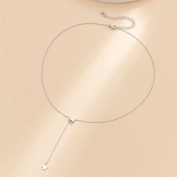 Simple Love Star Pendant Thin Chain Personalized Necklace with Love Ring