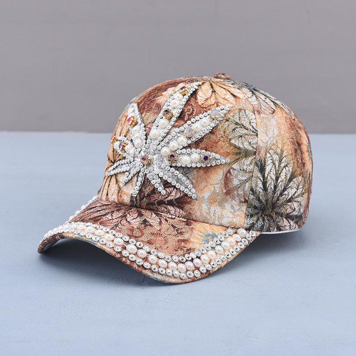 Summer Women's Maple Leaf Lace Handmade Beads Baseball Cap