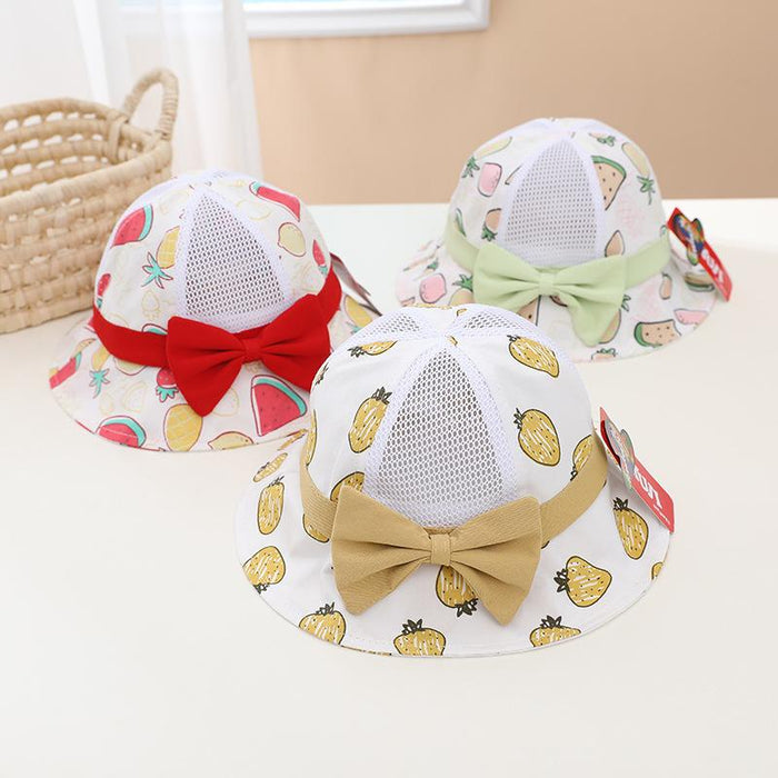 Summer Cute Fruit Bow Children's Hollow Net Hat Bucket Hat
