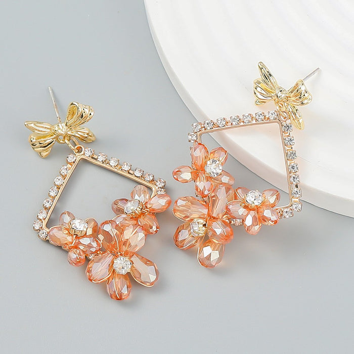 Exaggerated Floral Rhinestone Alloy Plated Stud Earrings
