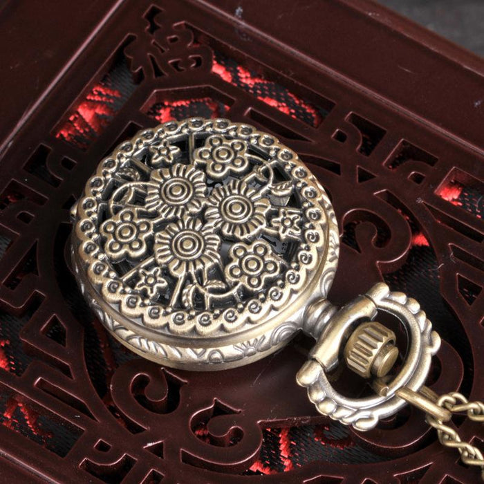 Small Bronze Hollowed Out 9 Chrysanthemum Pocket Watch Ll3734